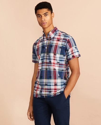 Crab-Print Madras Popover Shirt Short-Sleeve, image 2