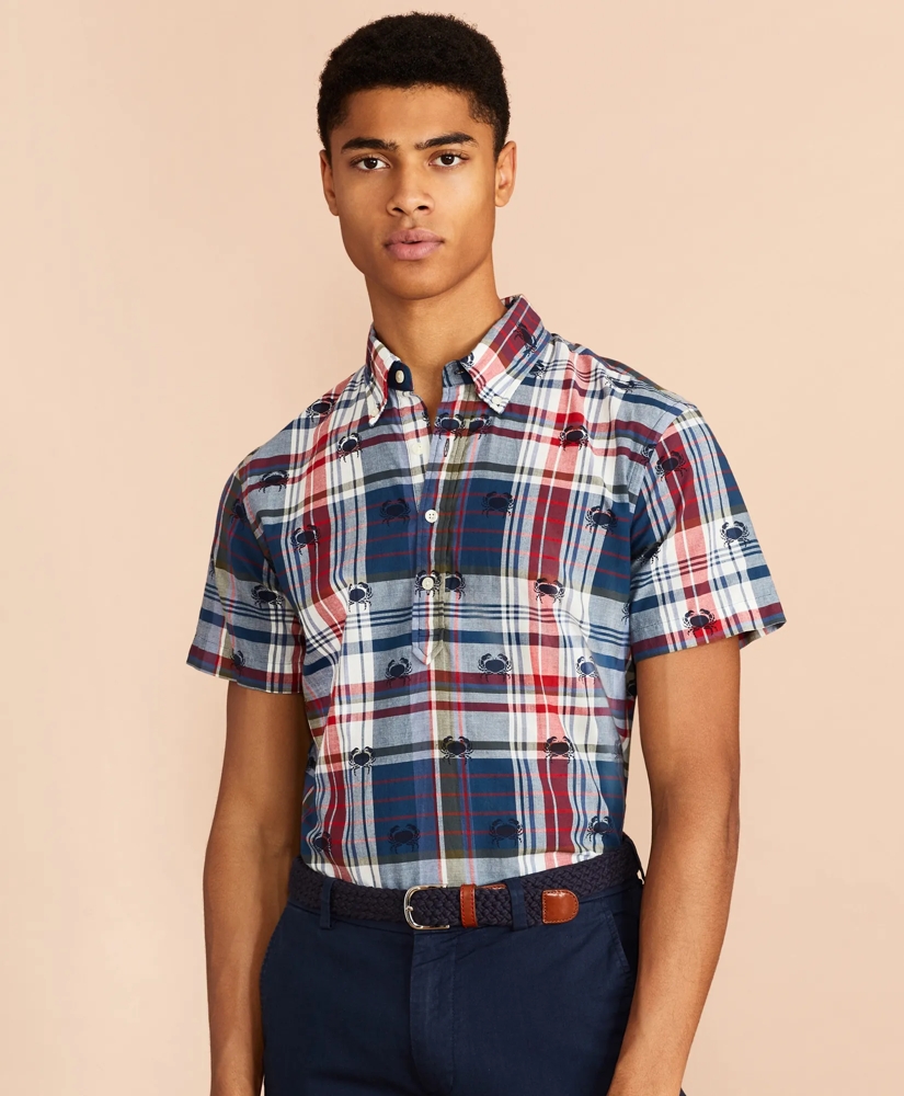 Crab-Print Madras Popover Shirt Short-Sleeve, image 3