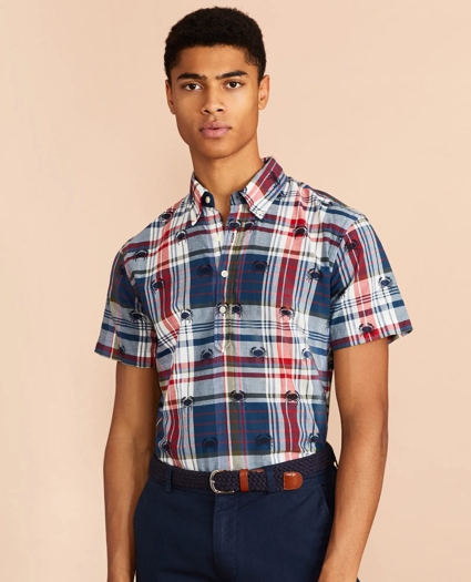 Crab-Print Madras Popover Shirt Short-Sleeve, image 3