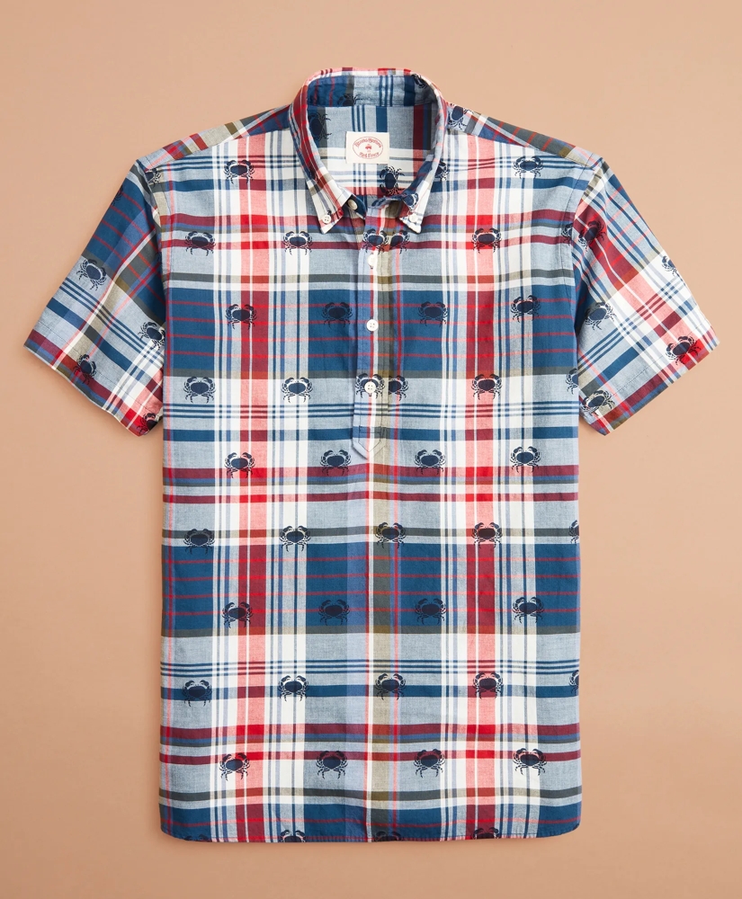 Crab-Print Madras Popover Shirt Short-Sleeve, image 4