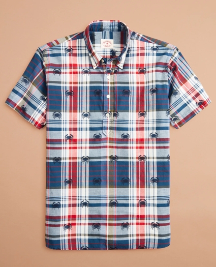 Crab-Print Madras Popover Shirt Short-Sleeve, image 4