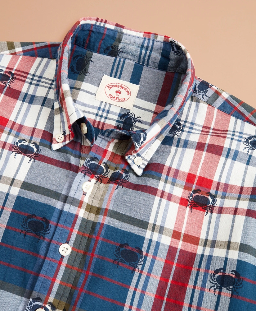 Crab-Print Madras Popover Shirt Short-Sleeve, image 5