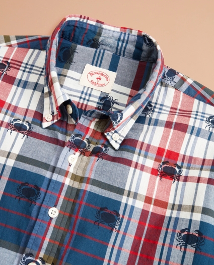 Crab-Print Madras Popover Shirt Short-Sleeve, image 5