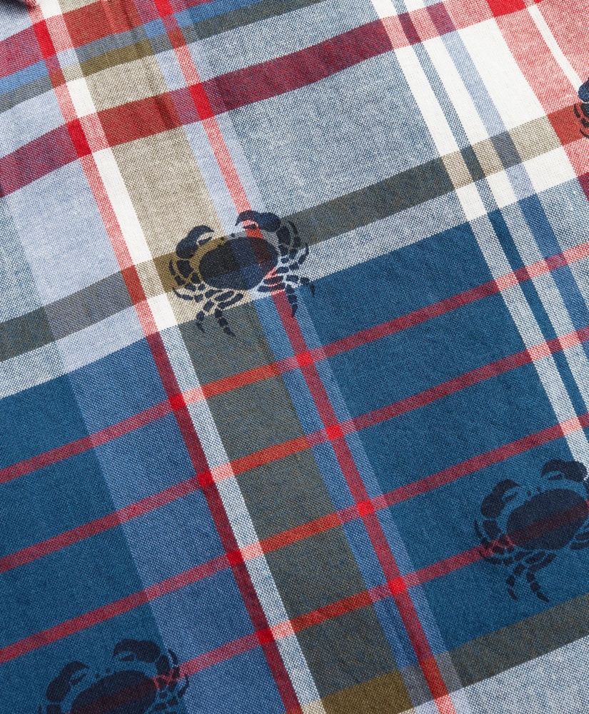 Crab-Print Madras Popover Shirt Short-Sleeve, image 6