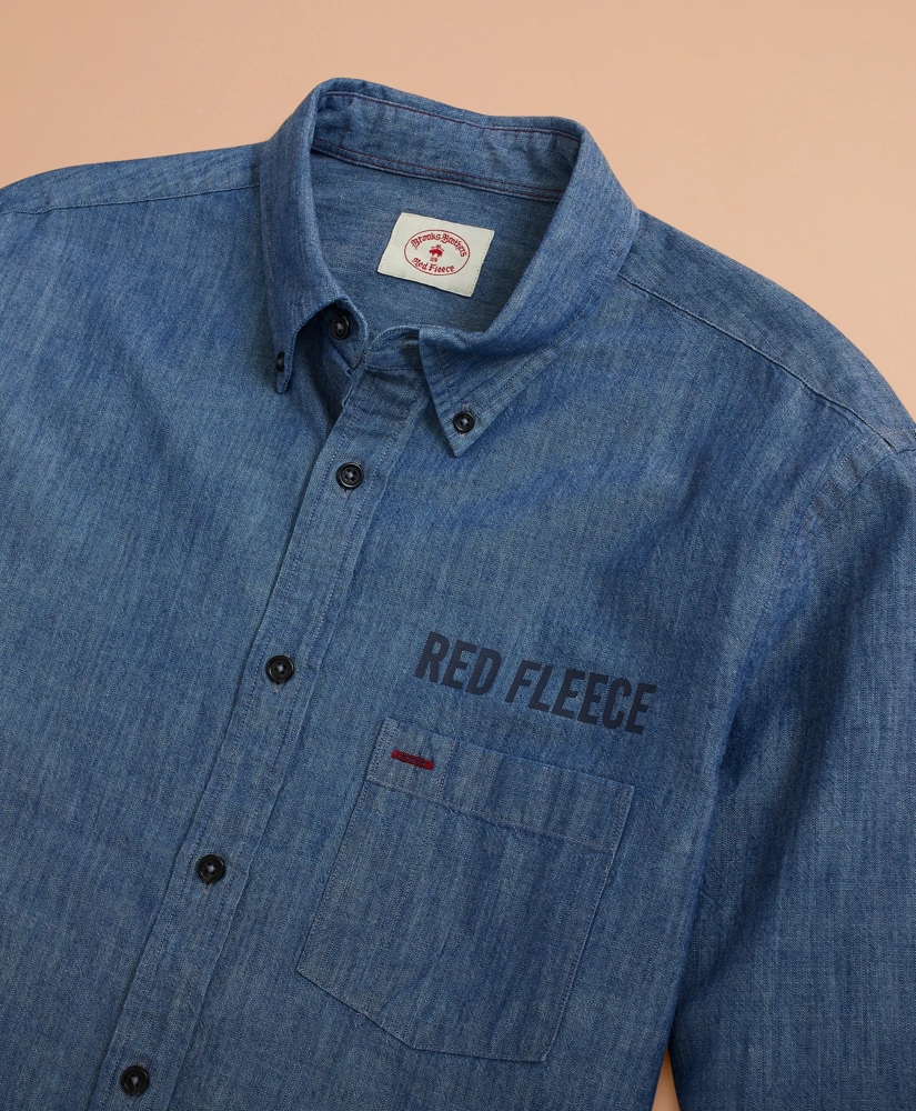 Indigo Red Fleece Printed Chambray Shirt