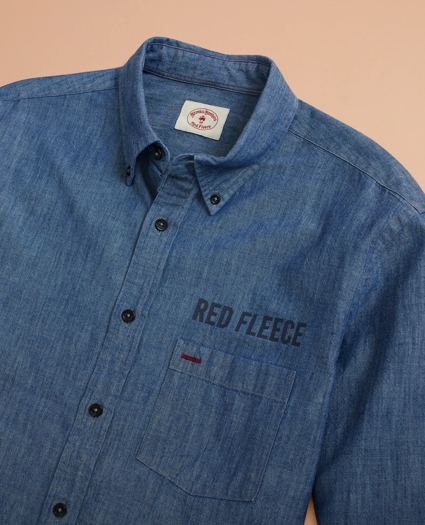 Indigo Red Fleece Printed Chambray Shirt, image 2