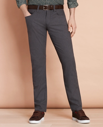 Heathered Stretch Cotton Five-Pocket Pants, image 1