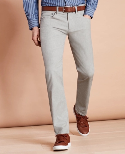 Heathered Stretch Cotton Five-Pocket Pants, image 1