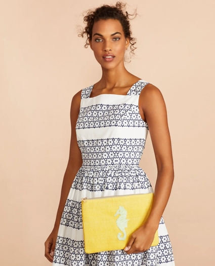 Seahorse-Embroidered Canvas Clutch, image 1