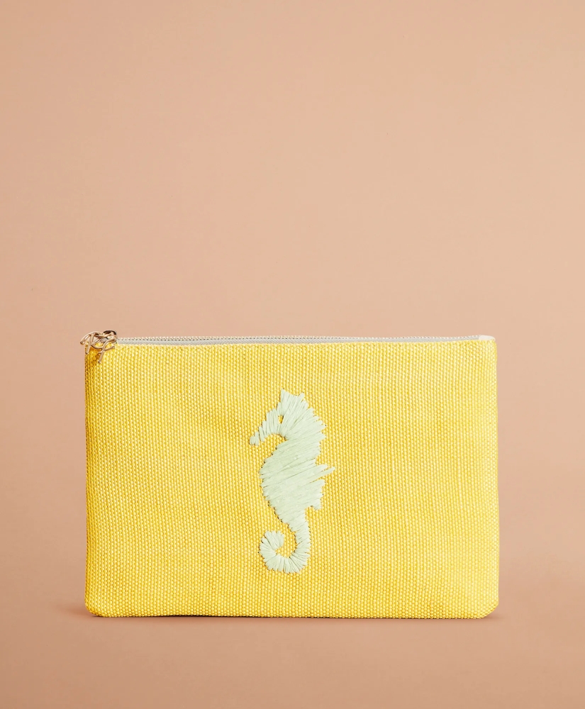 Seahorse-Embroidered Canvas Clutch, image 2