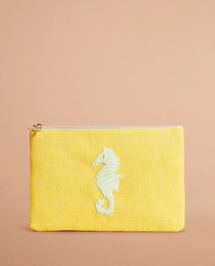 Seahorse-Embroidered Canvas Clutch, image 2