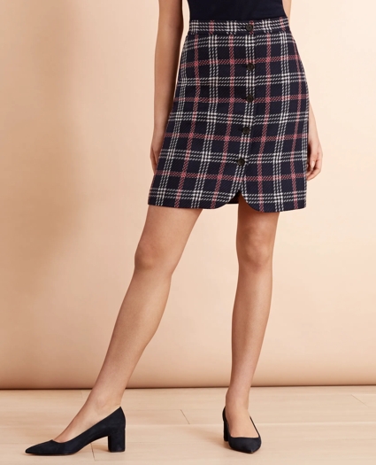 Plaid Wool-Blend Button-Front Skirt, image 1