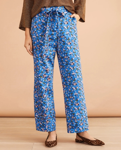 Floral-Print Cotton Sateen Cropped Wide-Leg Pants, image 1