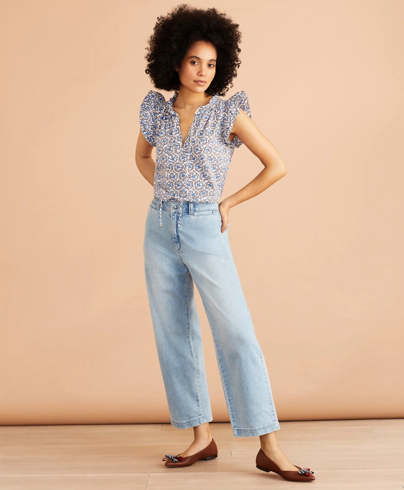 Floral Print Cotton Poplin Ruffled Blouse, image 2