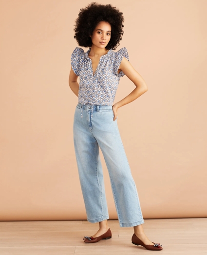 Floral Print Cotton Poplin Ruffled Blouse, image 2