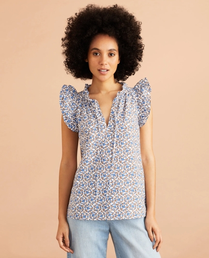 Floral Print Cotton Poplin Ruffled Blouse, image 3