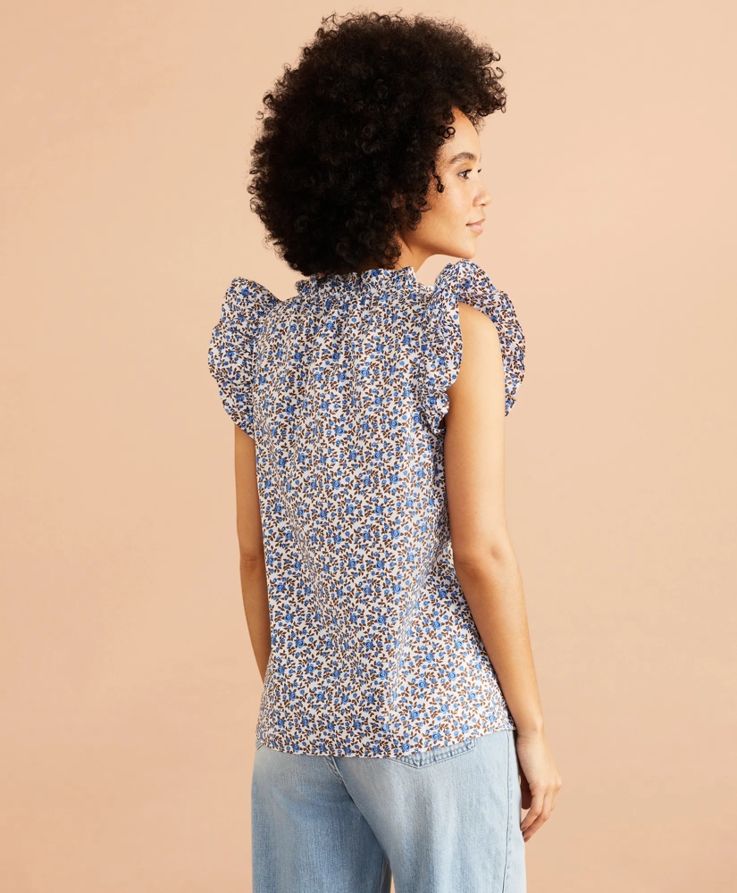 Floral Print Cotton Poplin Ruffled Blouse, image 4