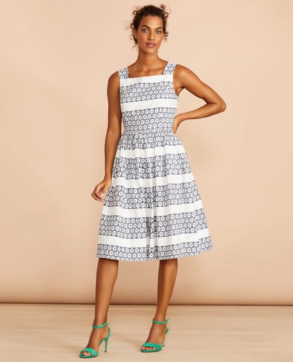 Floral-Embroidered Cotton Eyelet Dress, image 1