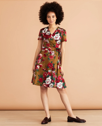 Floral-Print Cotton Sateen Wrap Dress, image 1