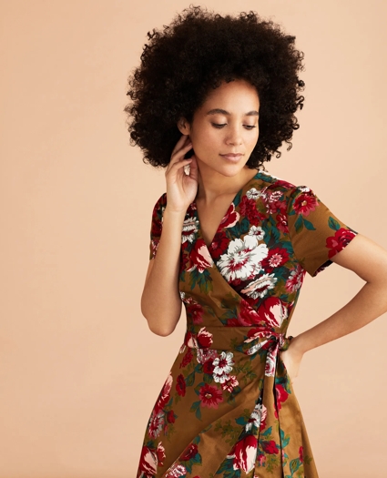 Floral-Print Cotton Sateen Wrap Dress, image 2
