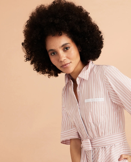 Striped Cotton Poplin Elbow-Sleeve Shirt Dress, image 2