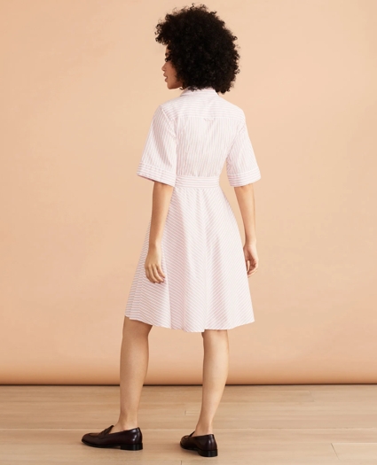 Striped Cotton Poplin Elbow-Sleeve Shirt Dress, image 3