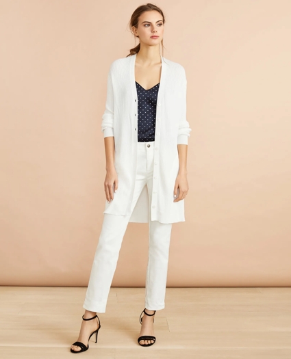 Rib-Knit Cotton Boyfriend Cardigan, image 1