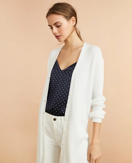 Rib-Knit Cotton Boyfriend Cardigan, image 2