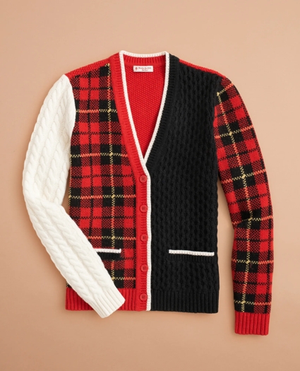 Stretch-Merino-Wool Patchwork Tartan Cardigan, image 1