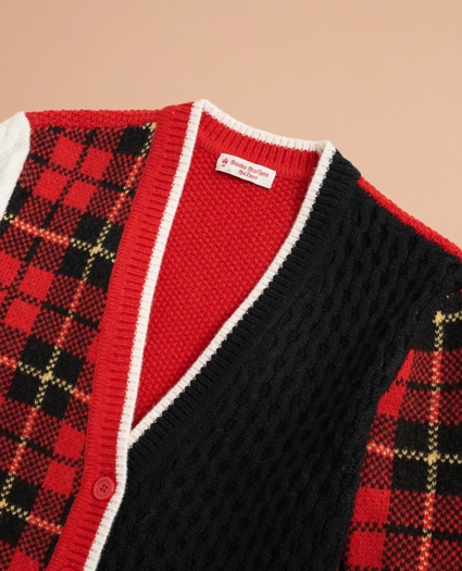 Stretch-Merino-Wool Patchwork Tartan Cardigan, image 2