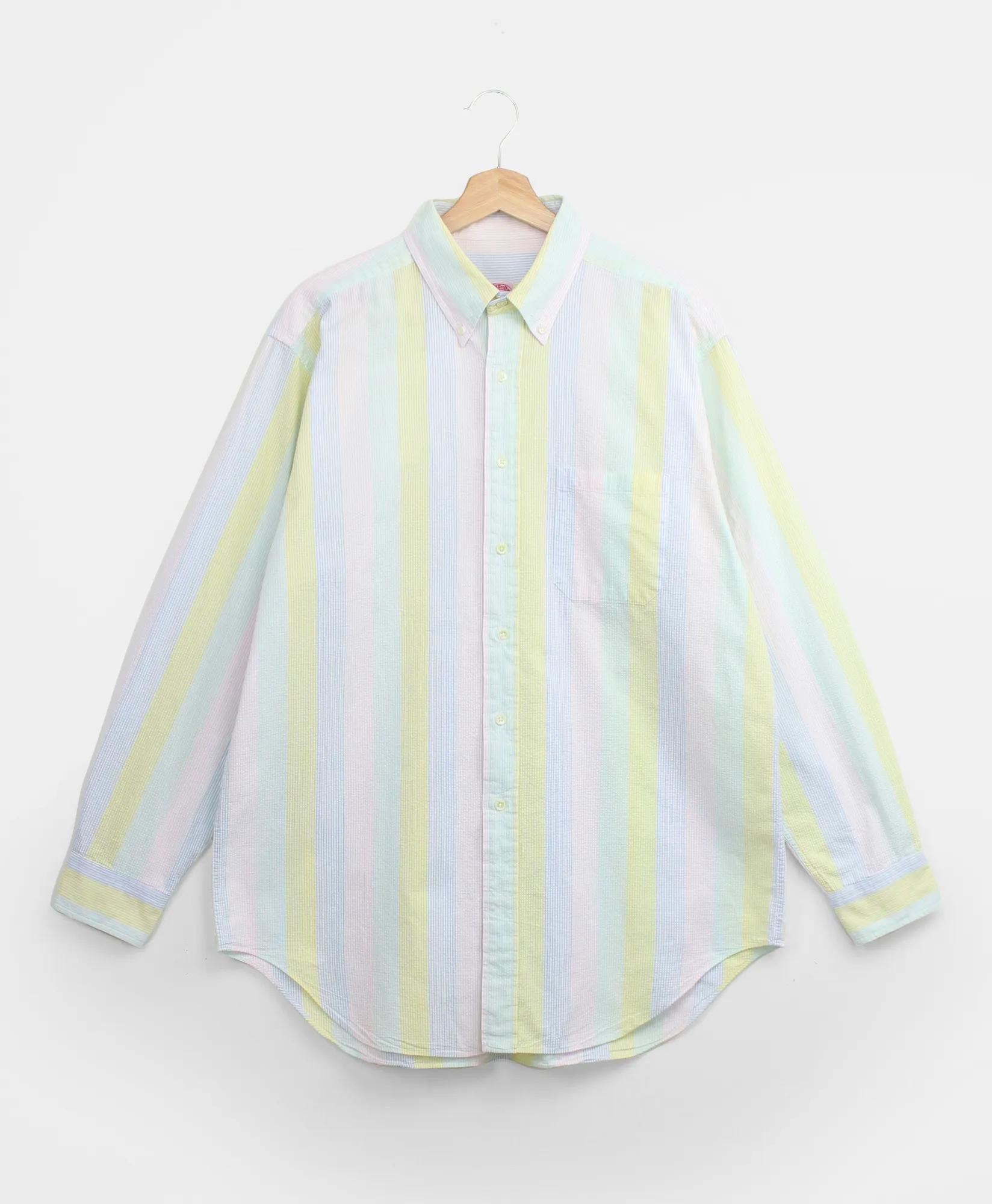 Vintage Brooks Brothers Multi-Stripe Seersucker Shirt, 1990s, L, image 1