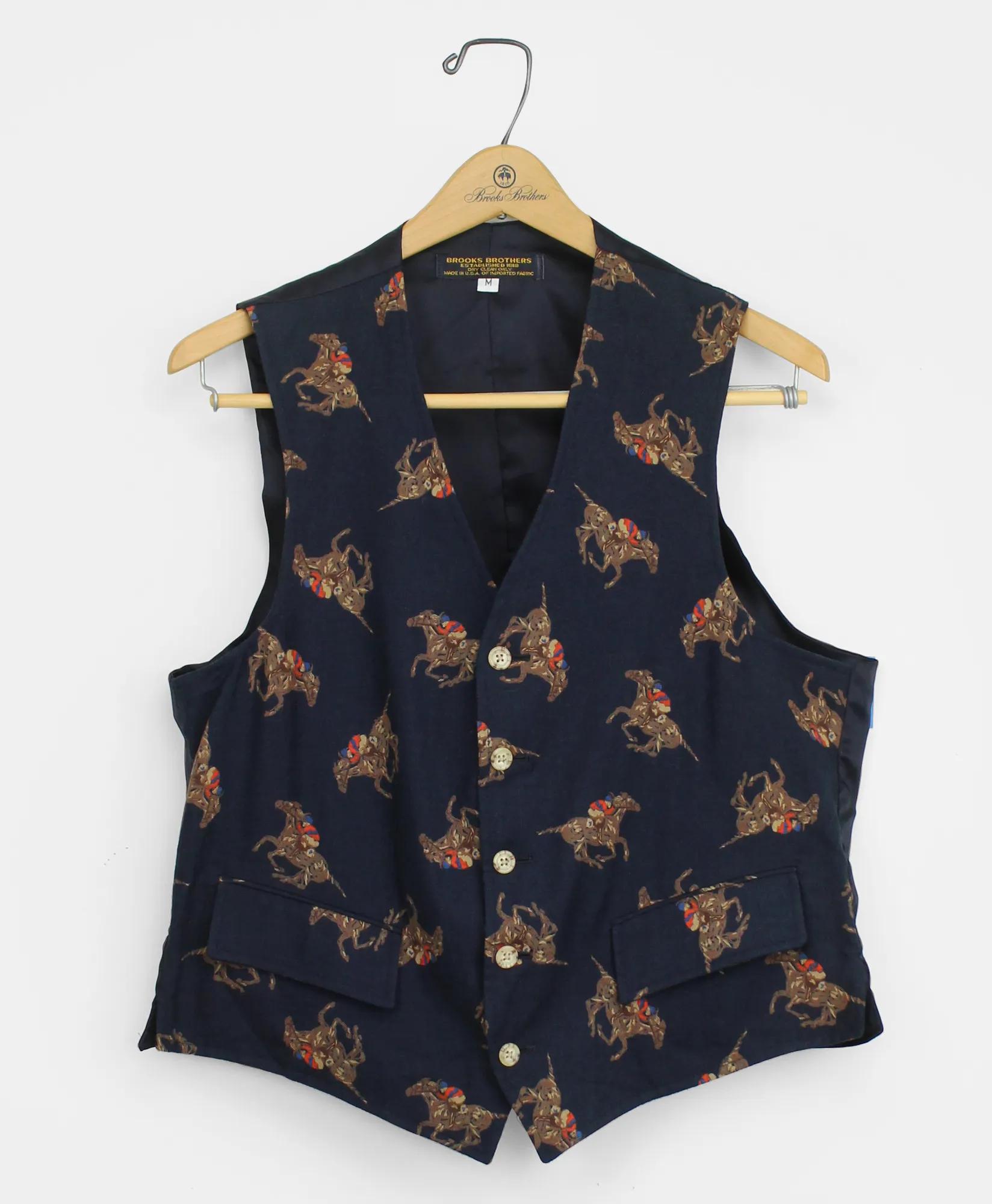 Vintage Brooks Brothers Jockey Print Flannel Waistcoat, 1990s, 38REG, image 1