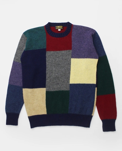 Vintage Brooks Brothers Faux Patchwork Intarsia Knit Shetland Sweater, 1990s, XL, image 1