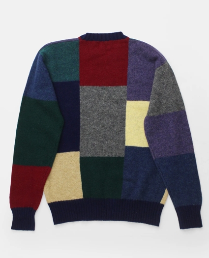 Vintage Brooks Brothers Faux Patchwork Intarsia Knit Shetland Sweater, 1990s, XL, image 2