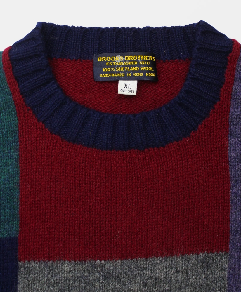 Vintage Brooks Brothers Faux Patchwork Intarsia Knit Shetland Sweater, 1990s, XL, image 3