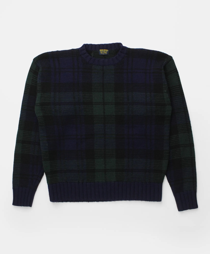 Vintage Brooks Brothers Blackwatch Intarsia Knit Wool Sweater, 1990s, L