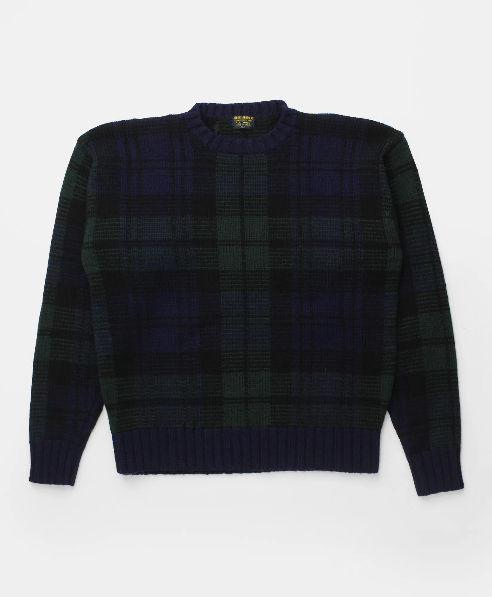 Vintage Brooks Brothers Blackwatch Intarsia Knit Wool Sweater, 1990s, L, image 1