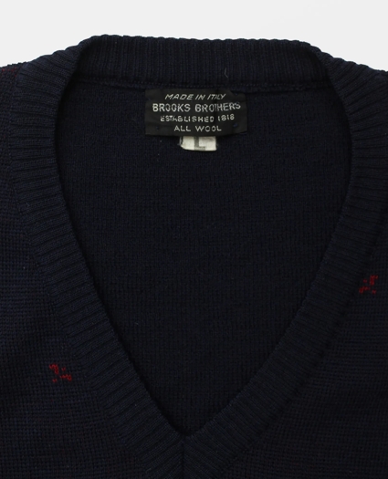 Vintage Brooks Brothers Bird Pattern Intarsia Knit Wool V-Neck Sweater, 1950s, L, image 3