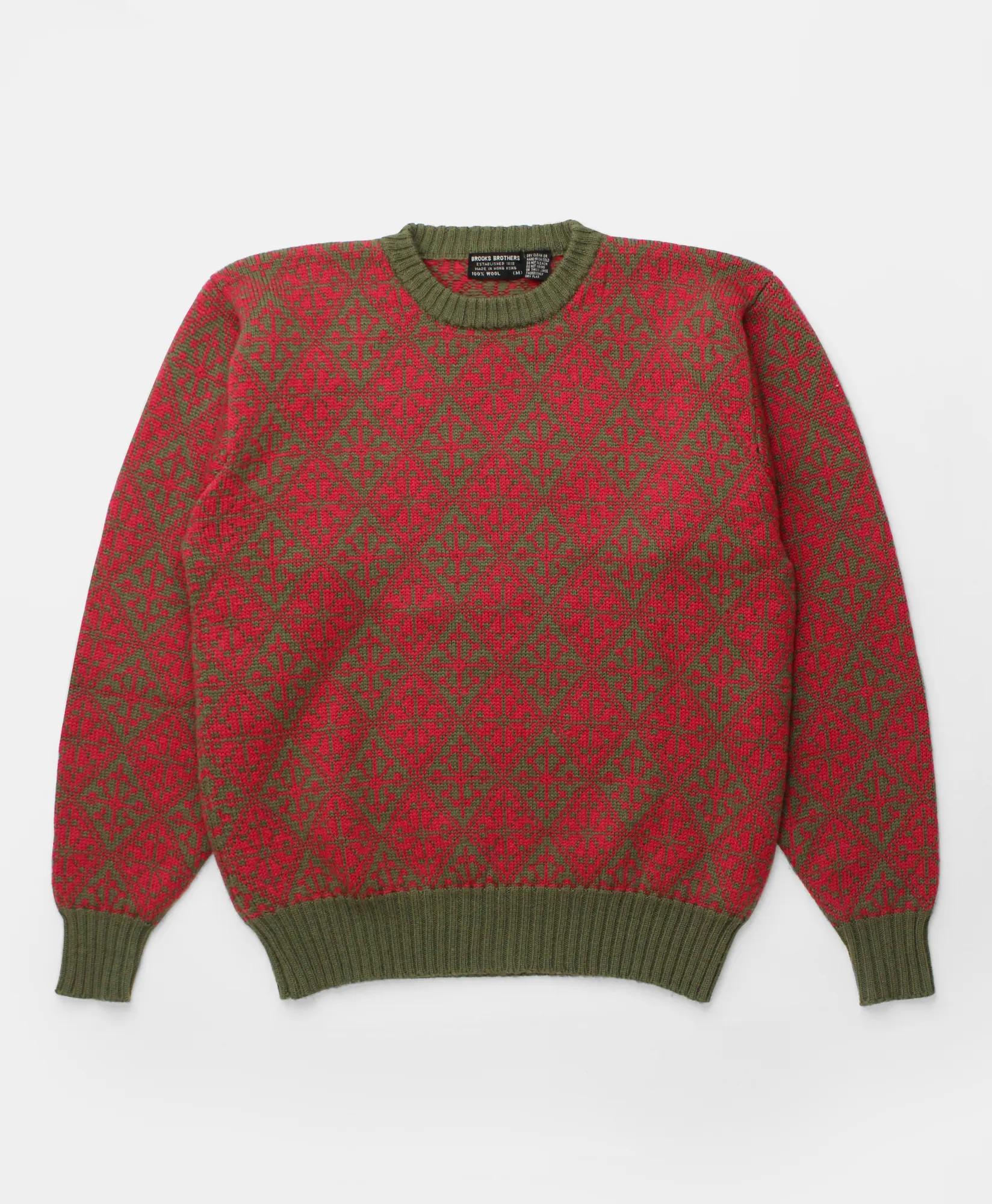 Vintage Brooks Brothers Snowflake Pattern Instarsia Knit Wool Sweater, 1970s, M, image 1