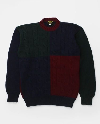 Vintage Brooks Brothers Colorblock Cable Knit Wool Sweater, 1990s, XL, image 1