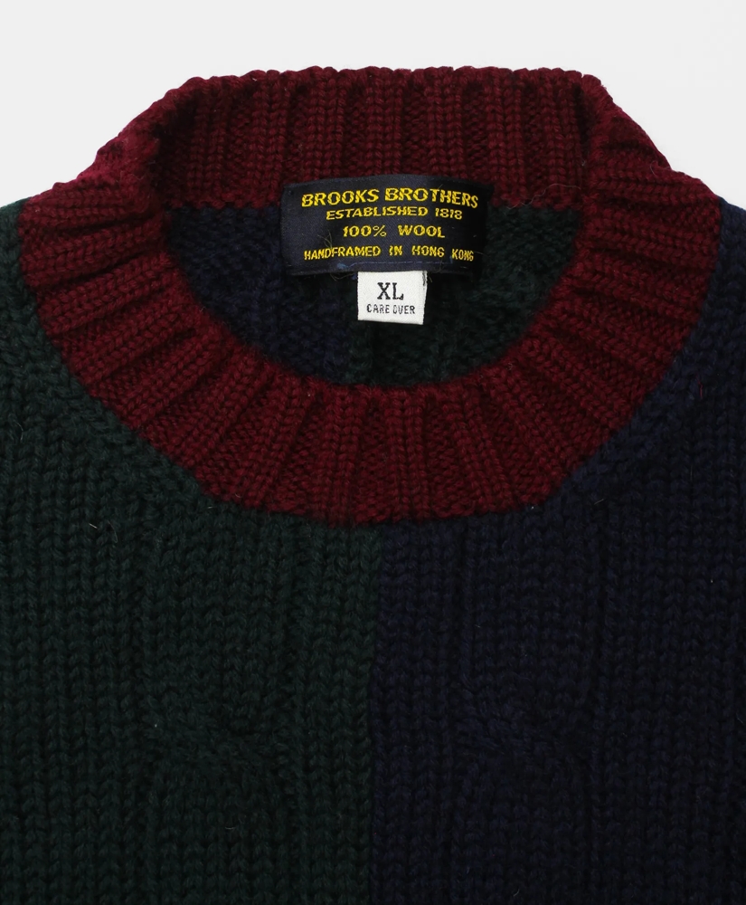Vintage Brooks Brothers Colorblock Cable Knit Wool Sweater, 1990s, XL, image 3