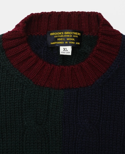 Vintage Brooks Brothers Colorblock Cable Knit Wool Sweater, 1990s, XL, image 3