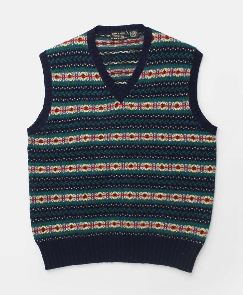 Vintage Brooks Brothers Fair Isle Shetland V-Neck Sweater Vest, 1970s, M