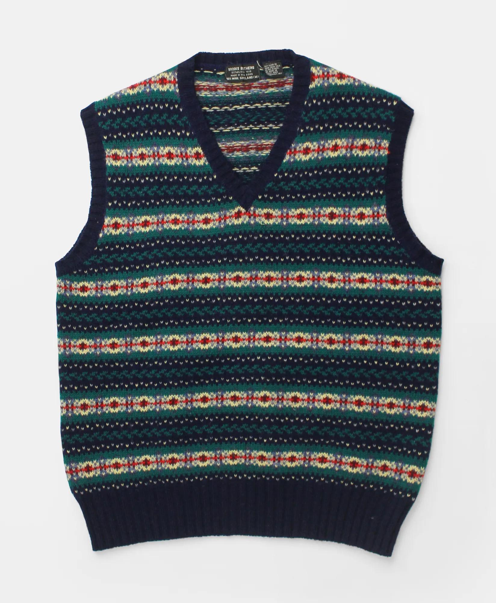 Vintage Brooks Brothers Fair Isle Shetland V-Neck Sweater Vest, 1970s, M, image 1