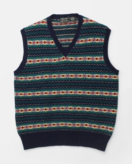 Vintage Brooks Brothers Fair Isle Shetland V-Neck Sweater Vest, 1970s, M, image 1