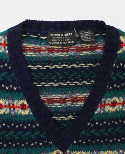 Vintage Brooks Brothers Fair Isle Shetland V-Neck Sweater Vest, 1970s, M, image 2