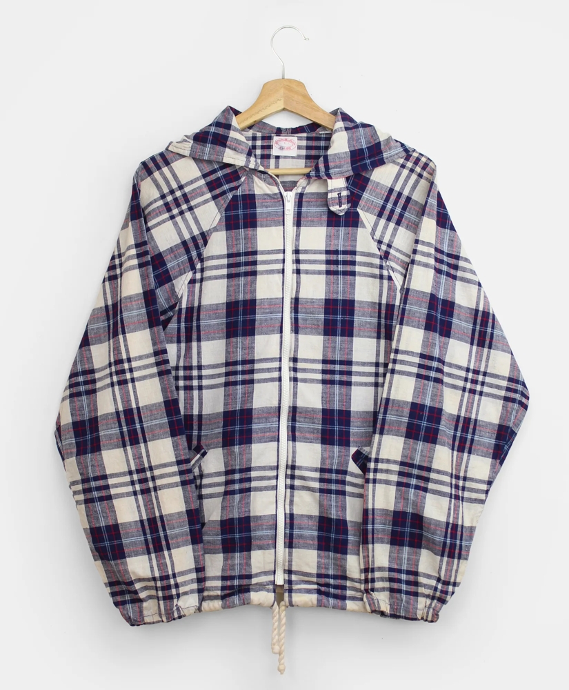 Vintage Madras Hooded Windbreaker, 1960s 1970s, L, image 1