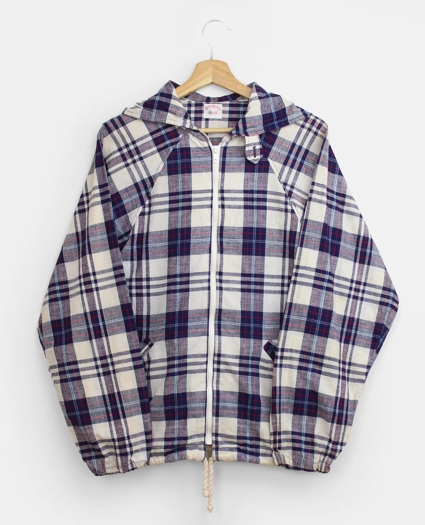 Vintage Madras Hooded Windbreaker, 1960s 1970s, L, image 1