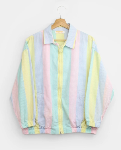 Vintage Multistripe Seersucker Blouson Jacket, 1980s, L, image 1