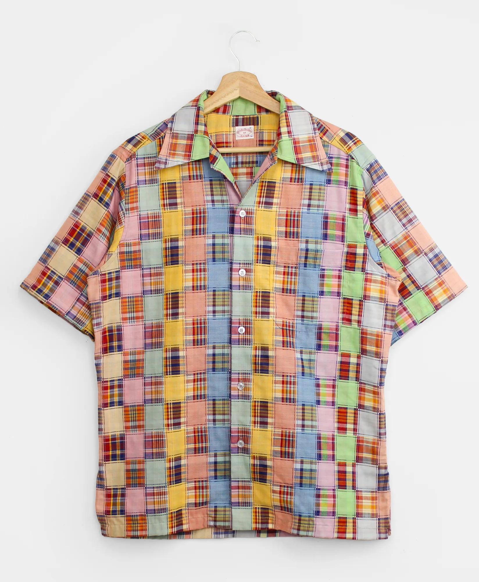 Vintage Woven Faux Patchwork Camp Collar Short-Sleeved Shirt, 1970s, M, image 1